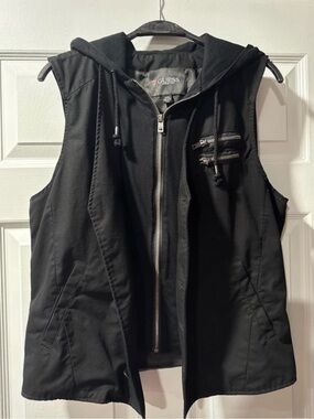 Guess Black Hooded Zip Jacket with Silver Hardware
